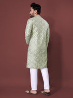 Neera Trendz Olive Soft Silk Embroidered Men's Kurta Pyjama | Grocsy