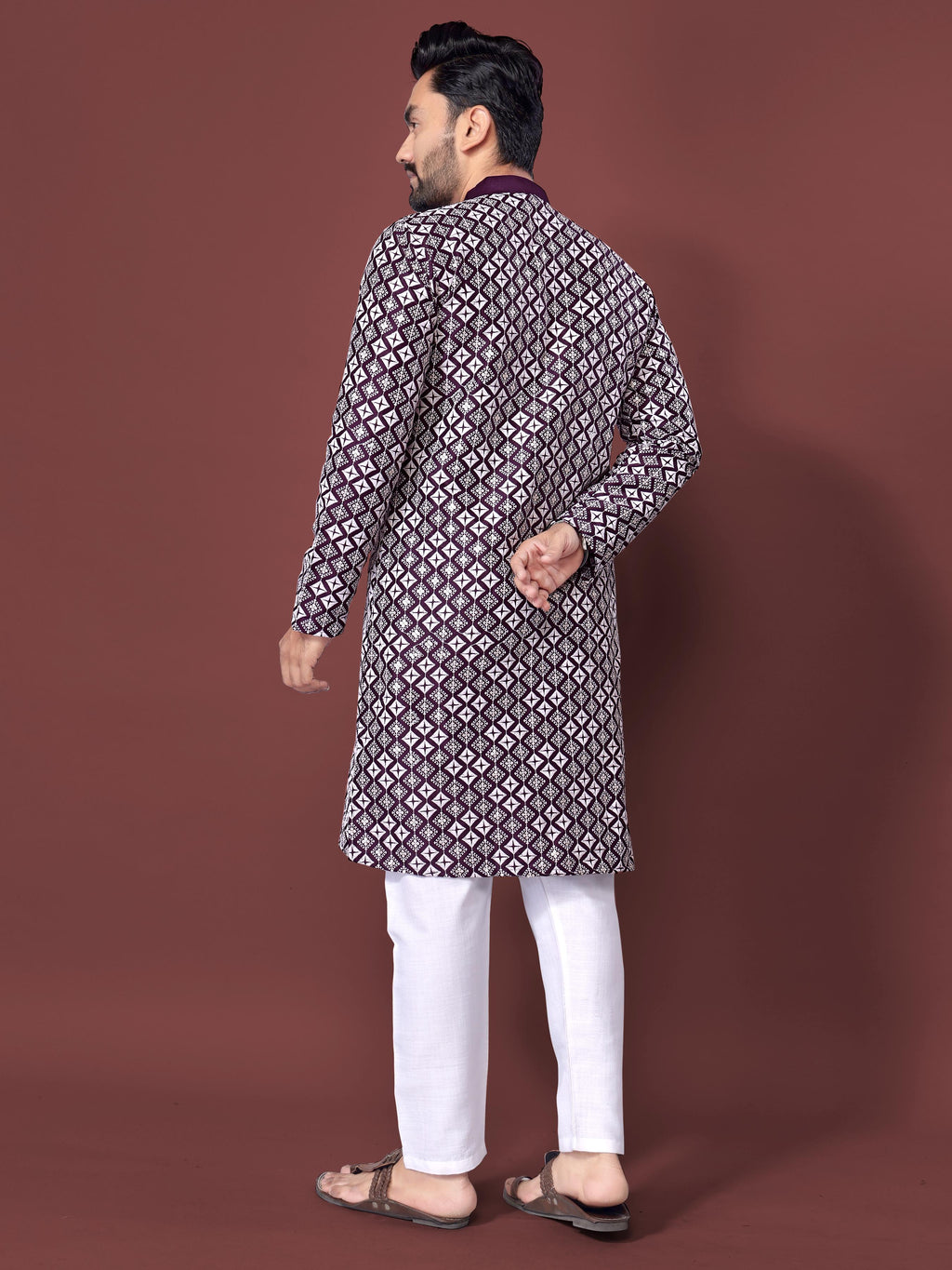 Neera Trendz Purple Soft Silk Embroidered Men's Kurta Pyjama | Grocsy