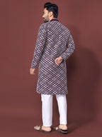 Neera Trendz Purple Soft Silk Embroidered Men's Kurta Pyjama | Grocsy