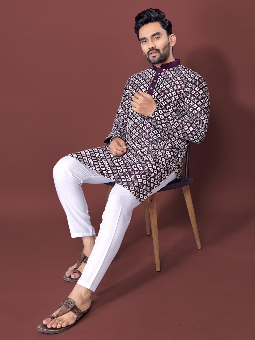 Neera Trendz Purple Soft Silk Embroidered Men's Kurta Pyjama | Grocsy