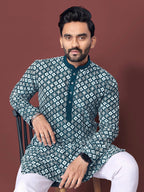 Neera Trendz Teal Soft Silk Embroidered Men's Kurta Pyjama | Grocsy