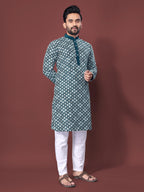 Neera Trendz Teal Soft Silk Embroidered Men's Kurta Pyjama | Grocsy