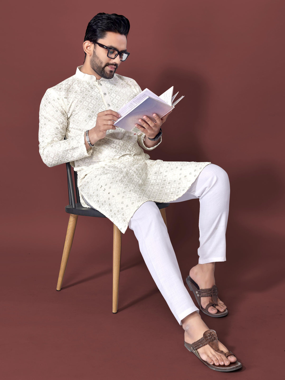 Neera Trendz White Soft Silk Embroidered Men's Kurta Pyjama | Grocsy