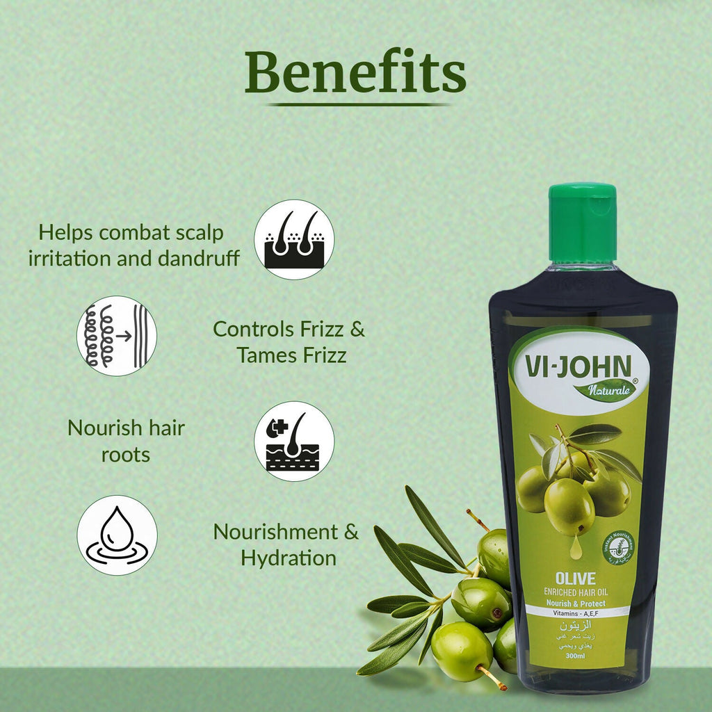 VI-JOHN Naturale Olive Enriched Hair Oil Nourish & Protect with Vitamin A.E & F | Grocsy
