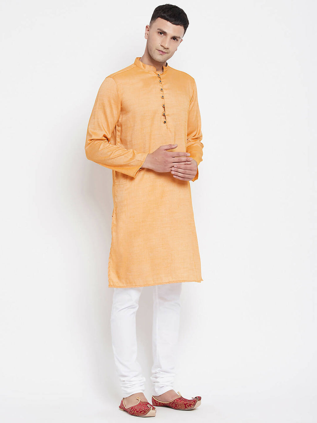 Even Apparels Yellow Rayon Men's Kurta With Band Collar | Grocsy
