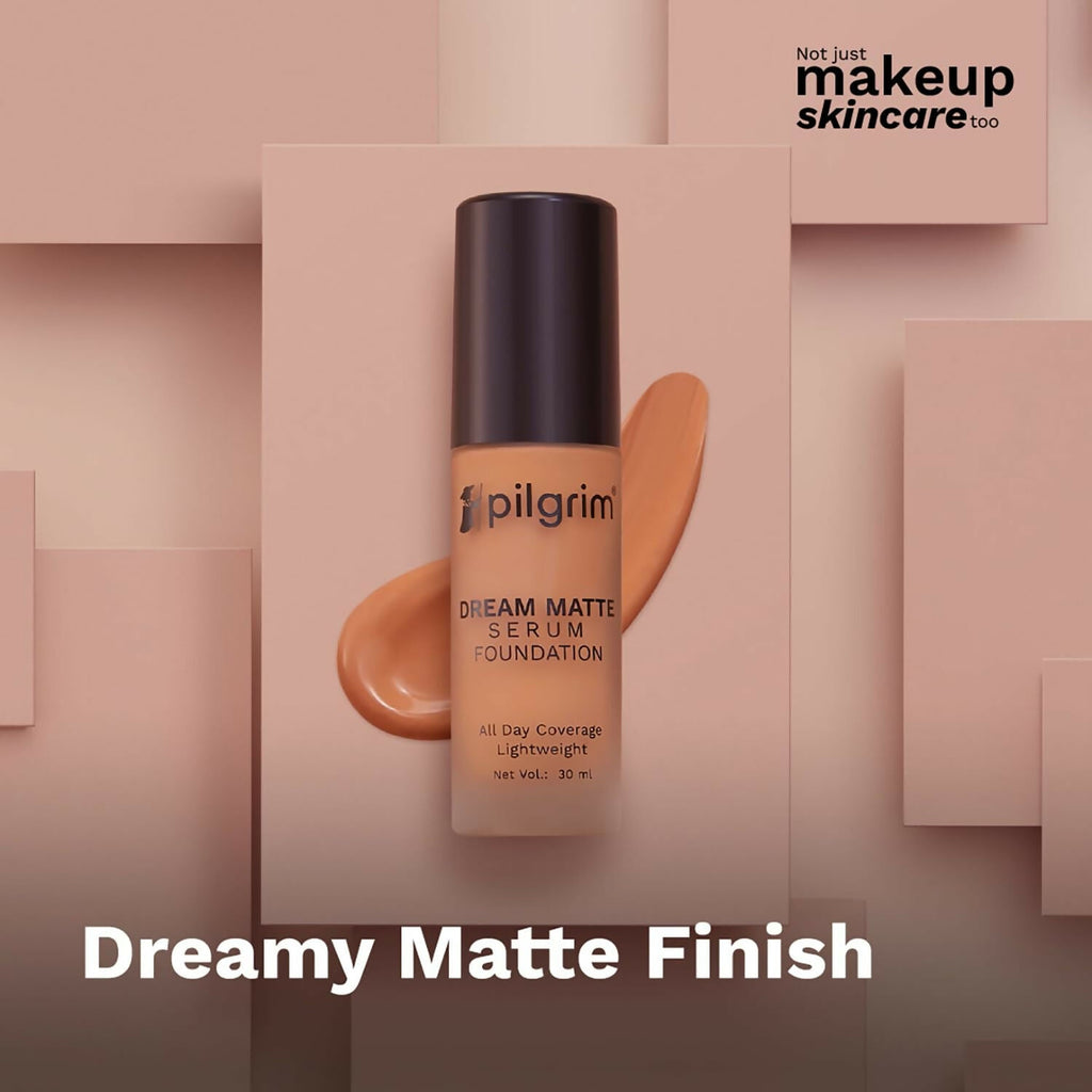 Pilgrim Dream Matte Serum Foundation With Matte & Poreless All Day Coverage Lightweight - Rich Caramel | Grocsy