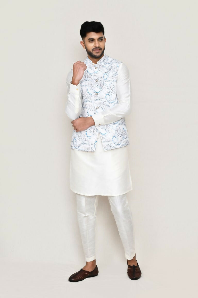 Joban Fashion White Colored Art Silk Fabric Kurta, Jacket With Straight Fit Pant | Grocsy