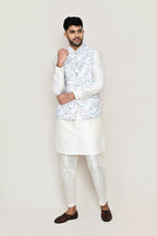 Joban Fashion White Colored Art Silk Fabric Kurta, Jacket With Straight Fit Pant | Grocsy