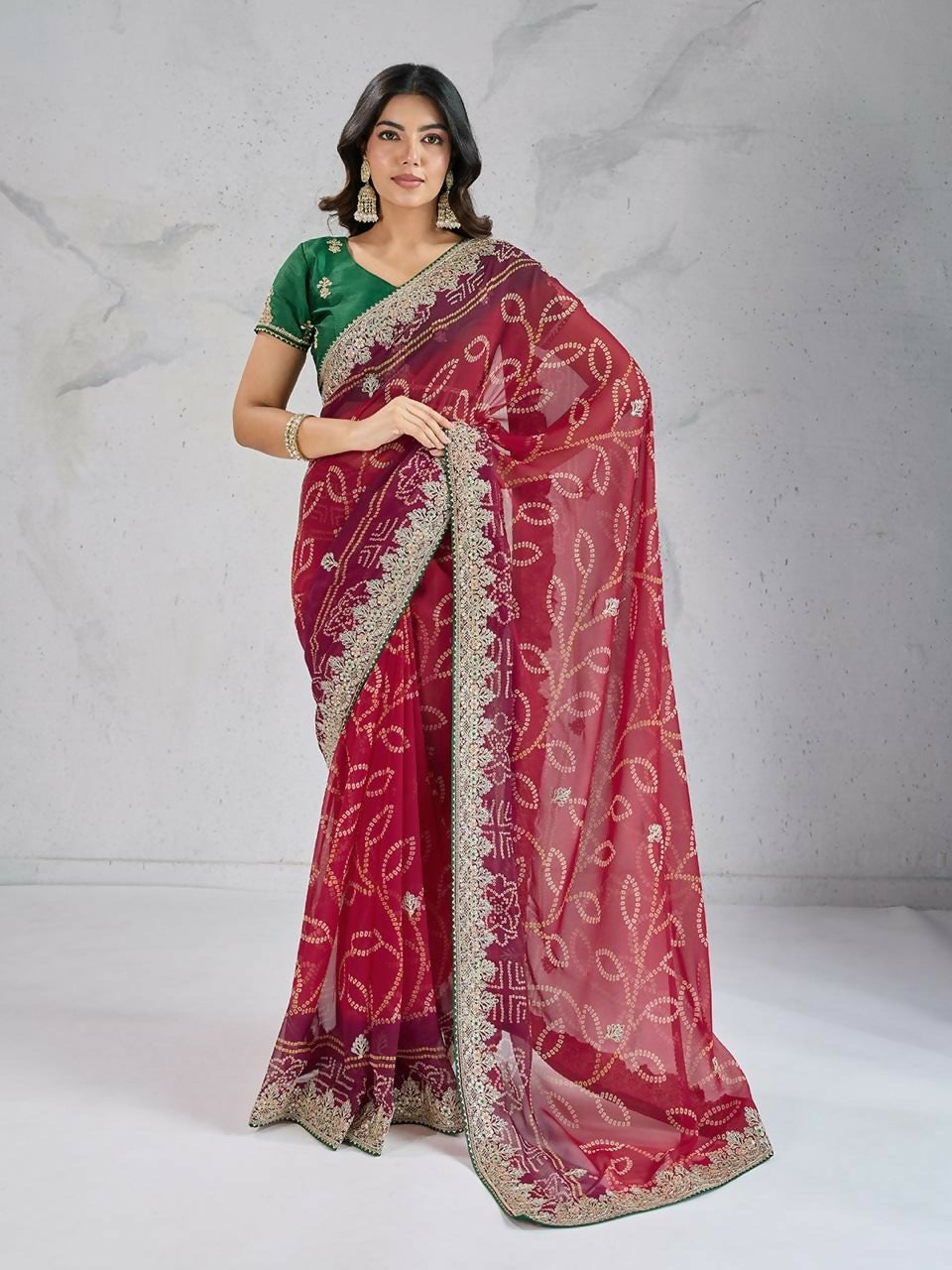 Ai Fashion Red Georgette Digital Print Party Wear Saree | Grocsy