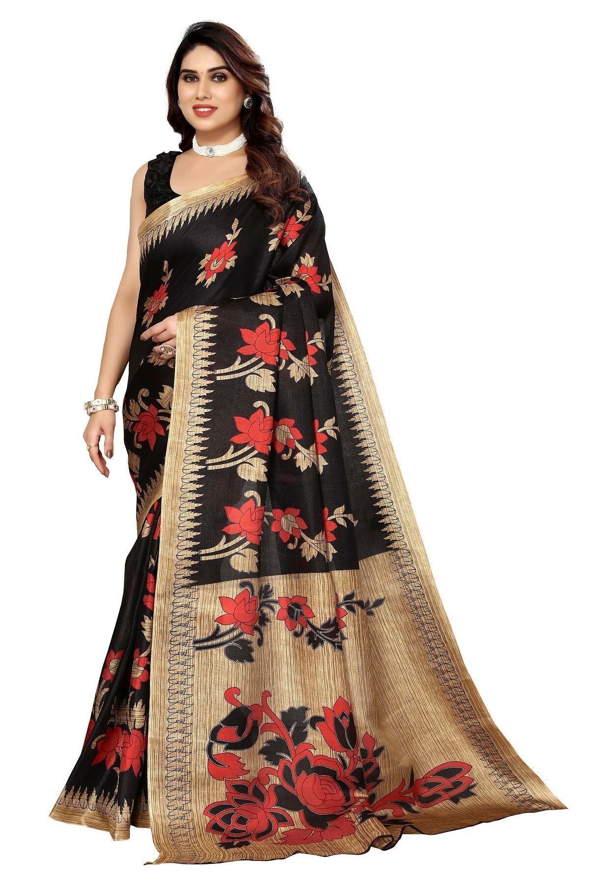 Vamika black Printed Art Silk Saree | Grocsy
