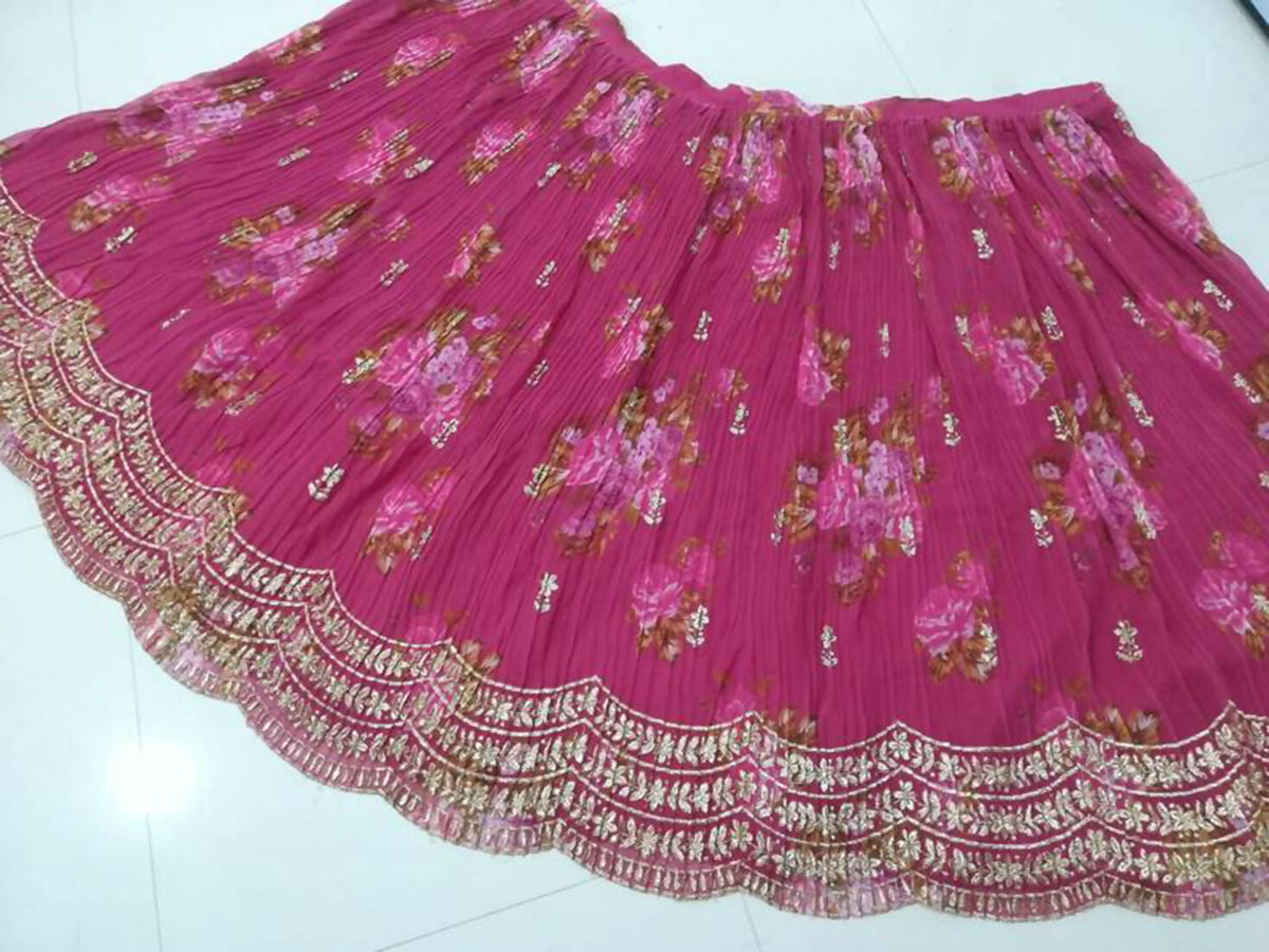 Jyoti Fashion Pink Jari with Sequin Embroidered Georgette Semi Lehenga Choli with Dupatta | Grocsy