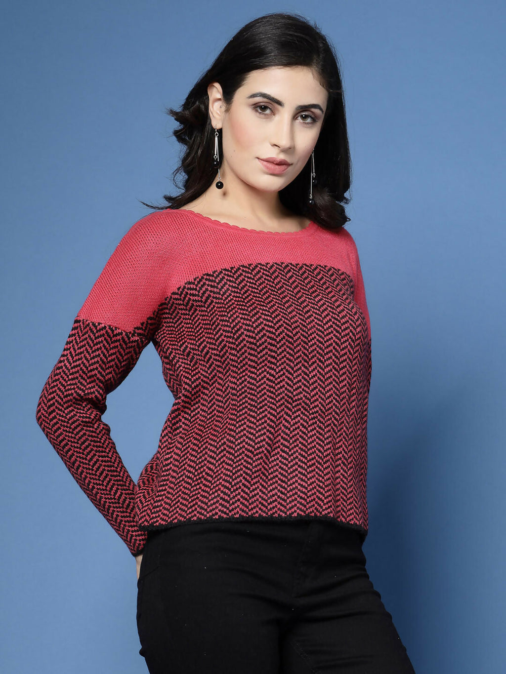 Women Winter Fuchsia Acrylic Sweater - Wool Trees | Grocsy