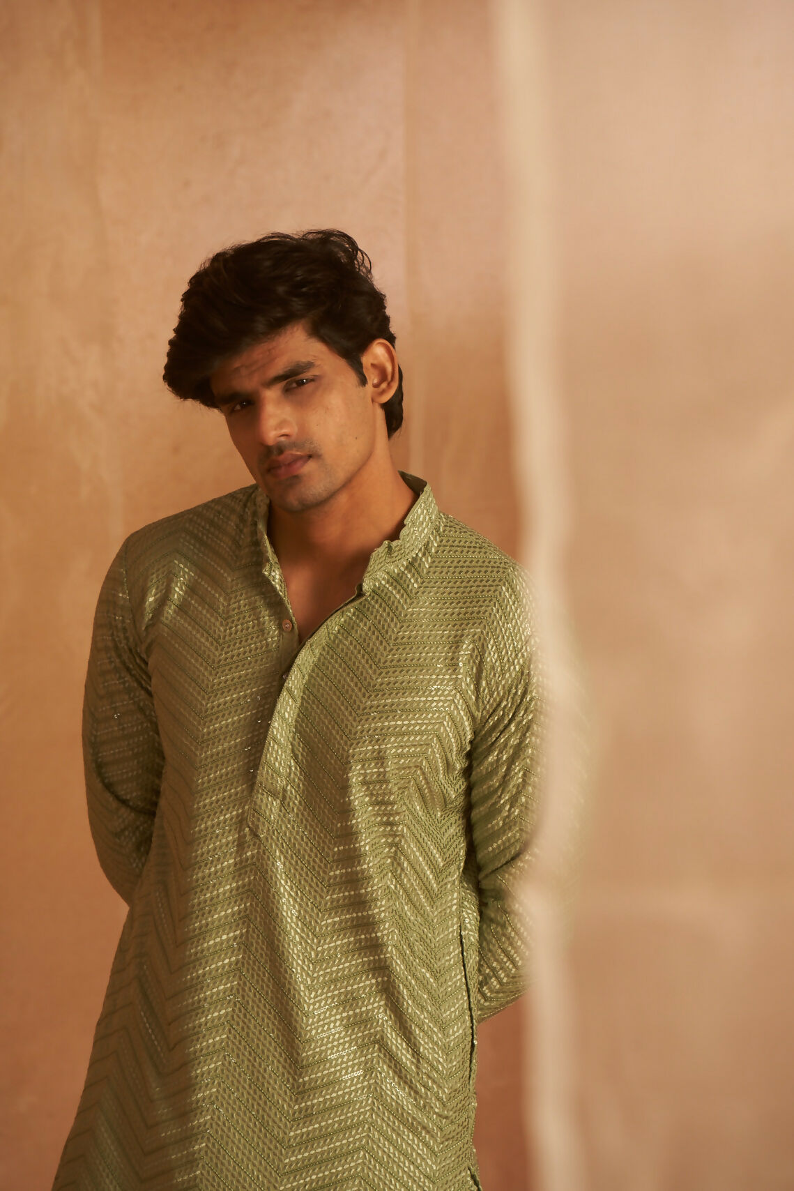 Pastel Green Viscose Embroidery Work Men's Kurta Set - Mahotsav | Grocsy