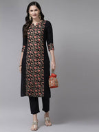 Yufta Women Black Ethnic Motifs Printed Paneled Kurta with Trouser | Grocsy