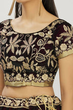 Purple Velvet Semi-Stitched Wedding Bridal Lehenga - Nimaya | Grocsy