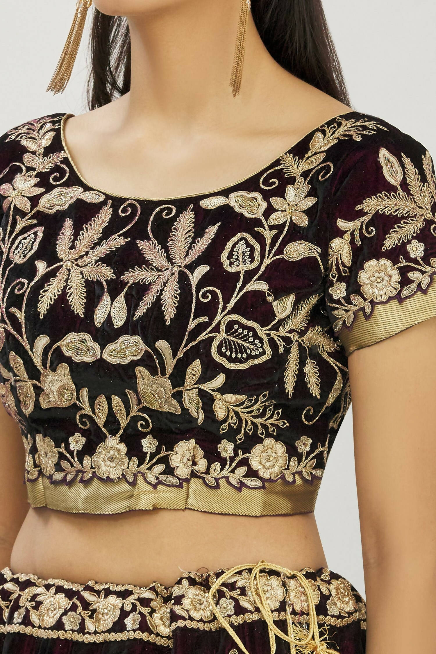 Purple Velvet Semi-Stitched Wedding Bridal Lehenga - Nimaya | Grocsy