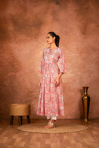 Joban Fashion Pink Floral Hand Block Printed Cotton Kurta Pant Set | Grocsy