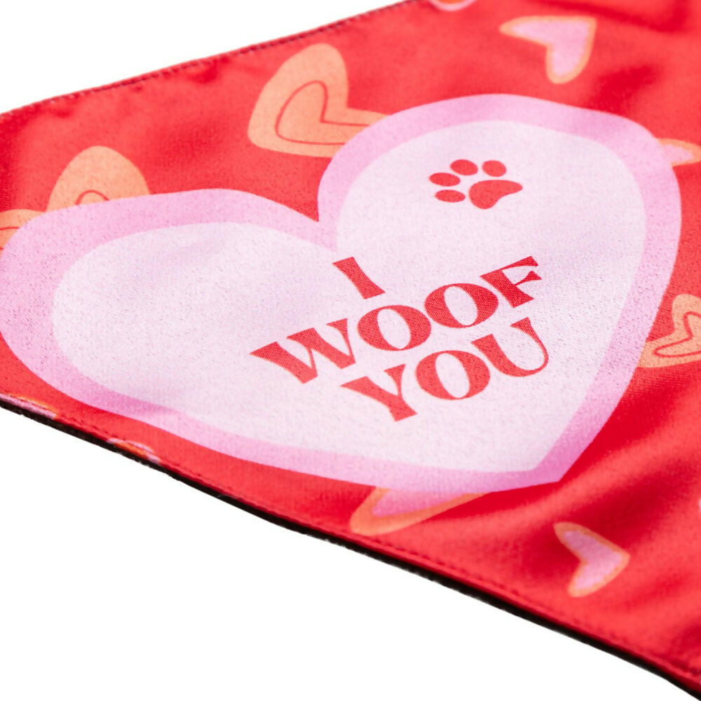 Waggety Dog Bandana - I Woof You, Soft Fabric, Stylish Pet Accessory for Dogs - Red | Grocsy