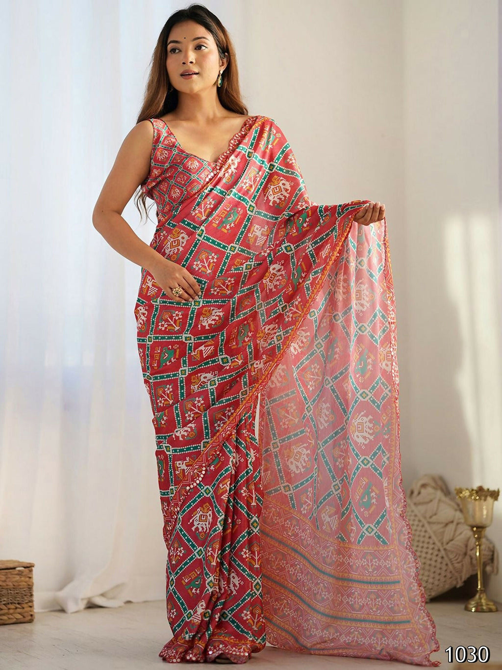 Designer Partywear Georgette Red Fancy Saree - Durga | Grocsy