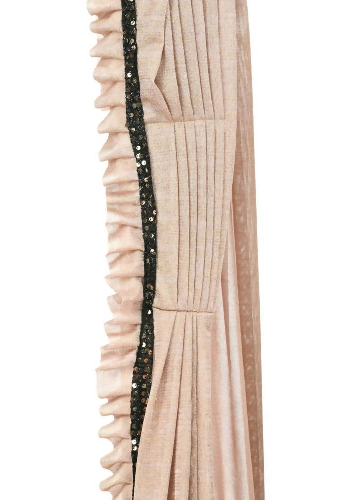 Mominos Fashion All Season Wear Beige And Black Colour Ruffled Ready To Wear Saree | Grocsy