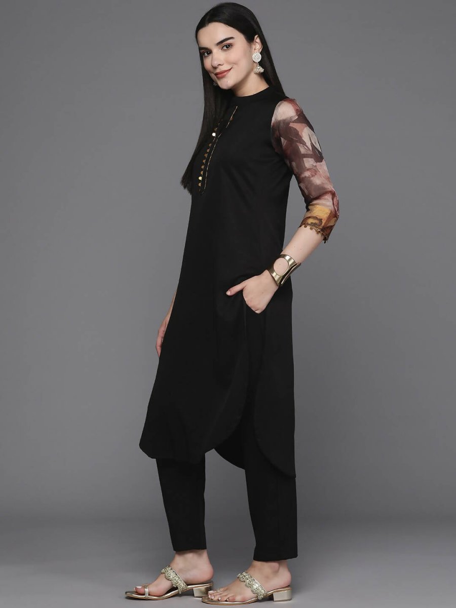 Ahalyaa Women Regular Sequinned Kurta with Trousers & With Dupatta - Black Color | Grocsy