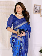 PR Fashion Blue Handloom Linen Cotton Zari Saree | Grocsy