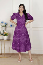 Miravan Womens Purple Bandhani Printed A-Line Maxi Dress | Grocsy
