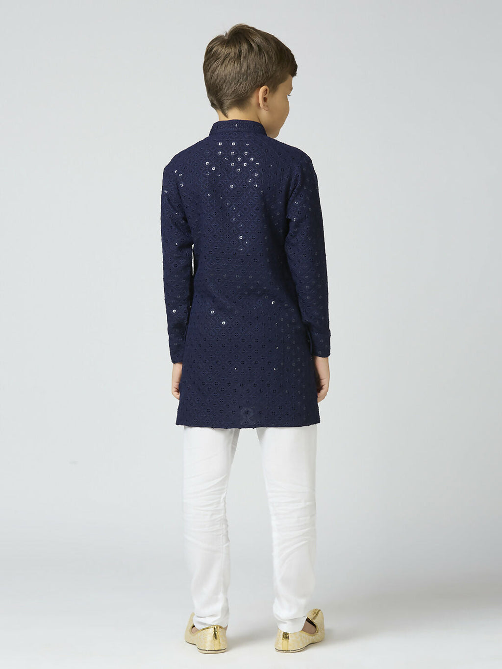 Joban Fashion Kids Island Full Sleeves Cotton Kurta and Pyjama Set with Sequin work - Navy Blue | Grocsy