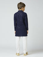 Joban Fashion Kids Island Full Sleeves Cotton Kurta and Pyjama Set with Sequin work - Navy Blue | Grocsy
