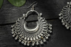 Mominos Fashion Johar Kamal Oxidised Silver-Plated Chandbali Earrings
