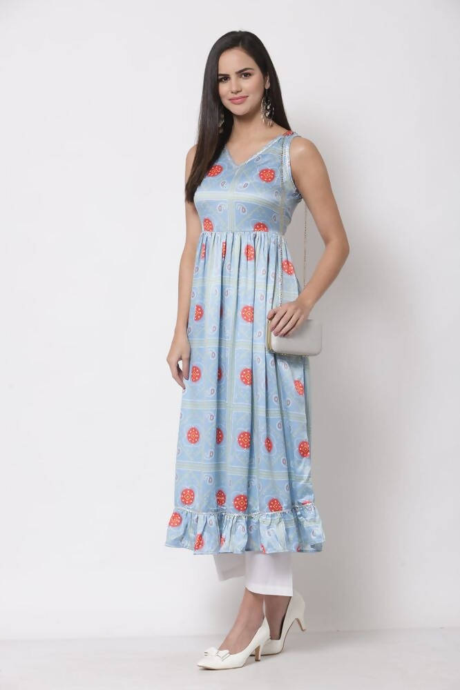 Myshka Cotton Printed Sleeveless Round Neck Multicolor Casual Women's Dress | Grocsy