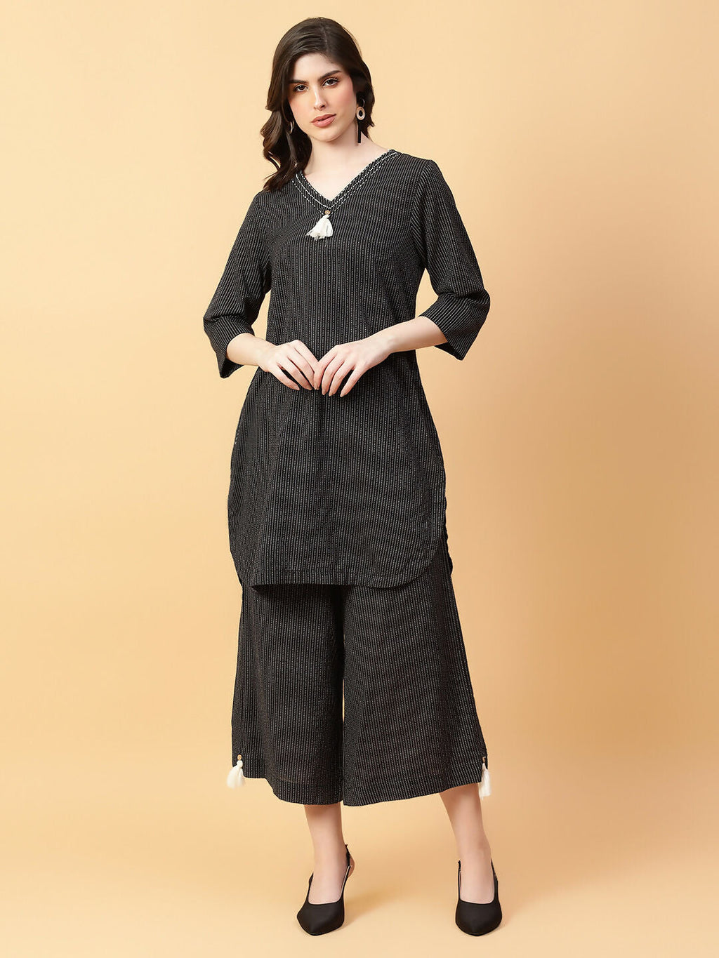 Joban Fashion Black Cotton Khatha & Hand Work Co-ord Set | Grocsy