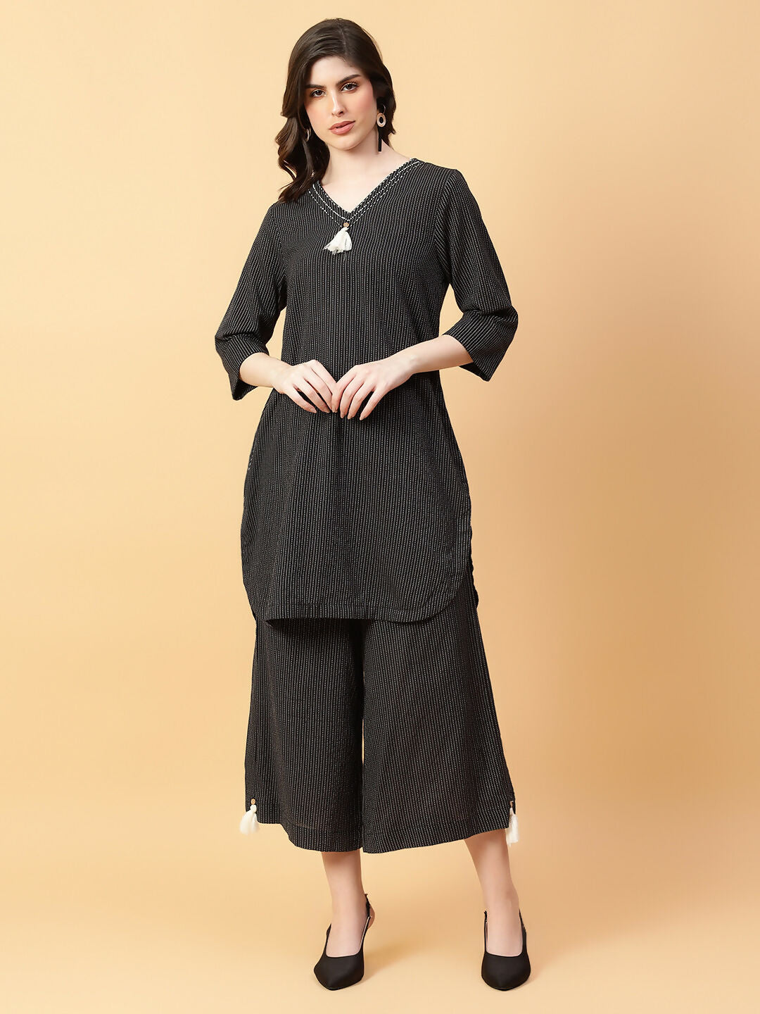 Joban Fashion Black Cotton Khatha & Hand Work Co-ord Set | Grocsy