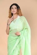 Very Much Indian Designer Pure Cotton Saree With All Over Linear Stripes - Fern Green | Grocsy