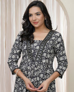 Vaasvablack Floral Cotton Printed Gathered Kurti With Pant | Grocsy