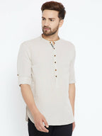 Even Apparels Beige Linen Linen Men's Kurta With Band Collar | Grocsy