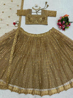 Jyoti Fashion Women's Beige Butterfly Net Sequins with Thread Embroidered Designer Lehenga Choli Set | Grocsy