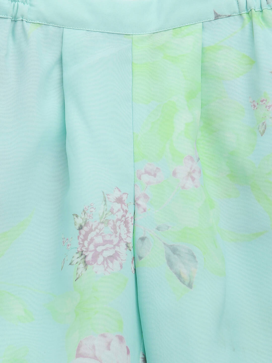 Ahalyaa Aqua Blue Crepe Printed Kids Kurta Palazzo Sets For Girls | Grocsy