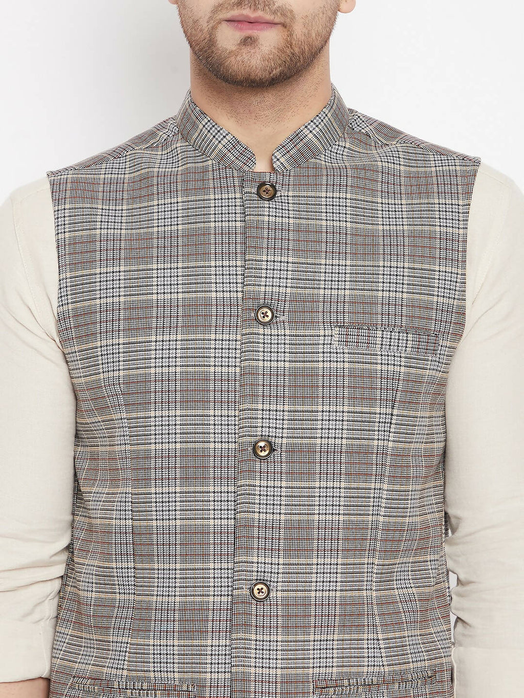 Even Apparels Brown Merino Men Woven Nehru Jacket PW729 | Grocsy
