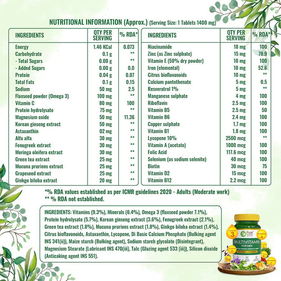 Pure Nutrition Multivitamin For Men Veg Tablets | Grocsy