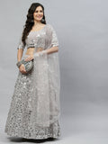 Grey Georgette Paper Mirror Embroidery Work Lehenga Choli with Dupatta - Jivika | Grocsy