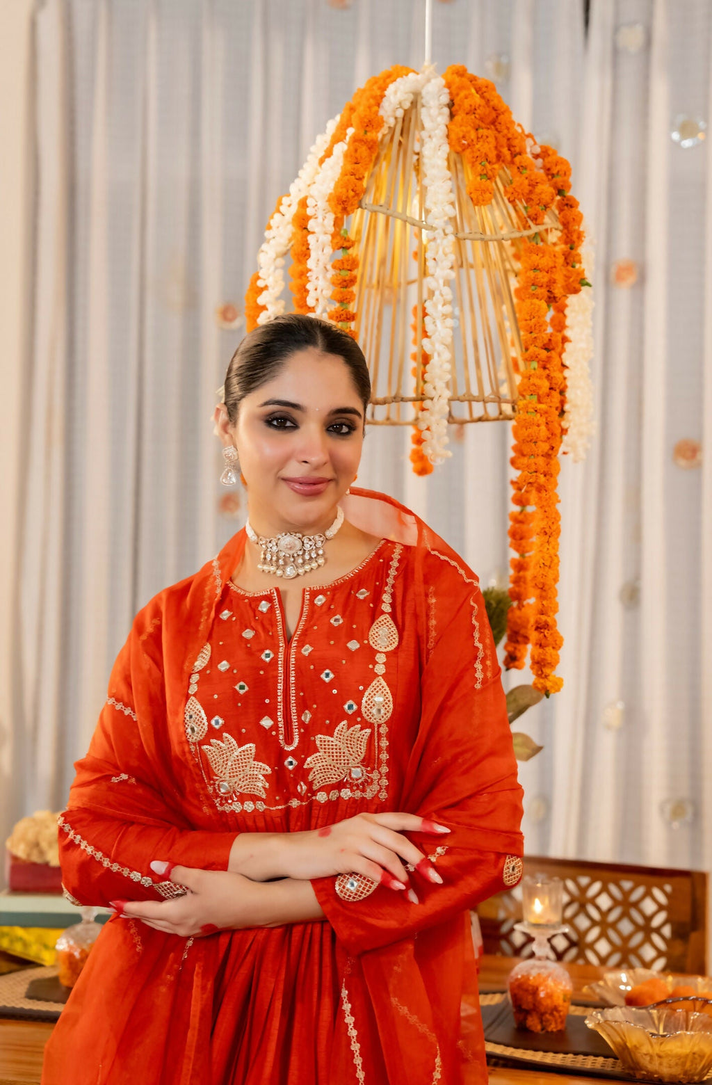 The52 Women's Gorgeous Embroidery Work Chanderi Silk Fabric Flared Kurta Pant and Dupatta Set | Grocsy