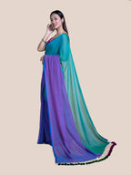 Suta Purple Green Colourblocked Mul Saree | Grocsy