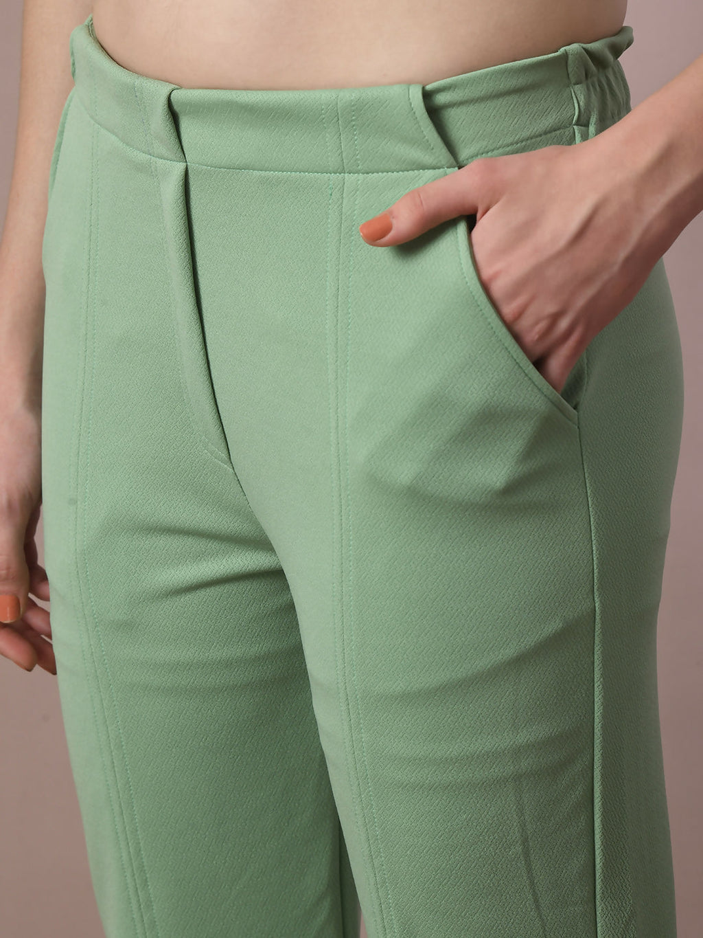 Myshka Women's Sea Green Solid Party Parallel Trousers | Grocsy