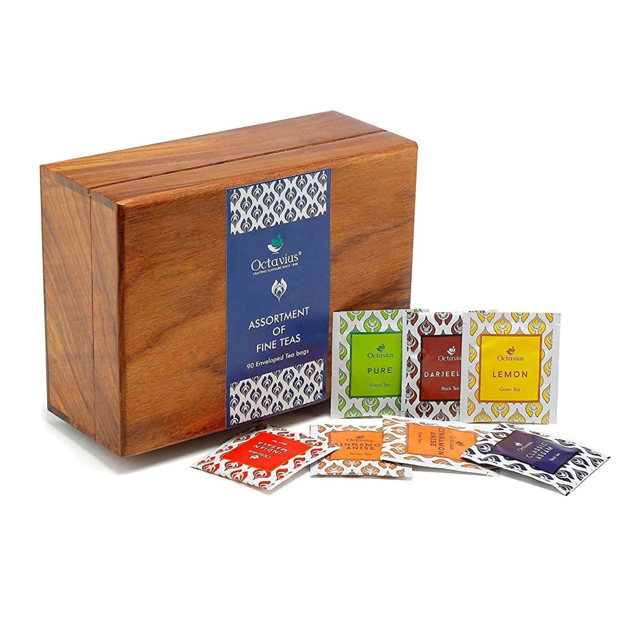 Octavius Dark Wood Caddy Wooden Gift Box - 90 Tea Bags | Grocsy