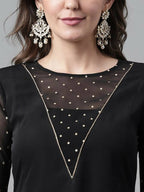 FIORRA Women's Black Poly Crepe A-Line Kurta Set | Grocsy