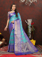 Lorenvalley Fashion Skyblue Cotton Woven Design Zari Meenakari Weaving Saree | Grocsy