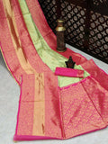 DEIANA'S Beautiful Designer Golden zari Soft Lichi Silk Saree - Pista | Grocsy