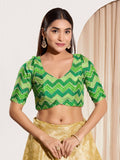 Joban Fashion Parrot Green Chiffon Padded Blouse With Square Neck Elbow Sleeves | Grocsy