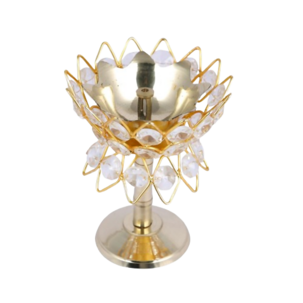 CraftVatika Brass Crystal Kerala Diya Stand | Grocsy